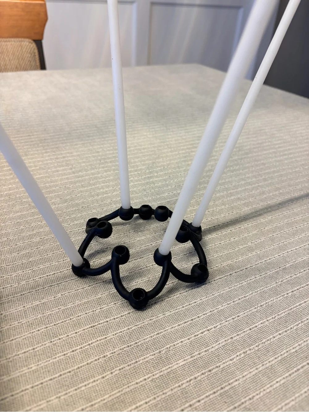 Vintage Dansk White Taper Candles with Black Beaded Metal Holder